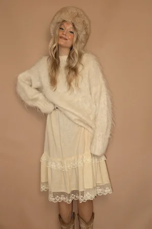 VINTAGE 60s WHITE MOHAIR PURE WOOL KNIT FLUFFY OVERSIZED